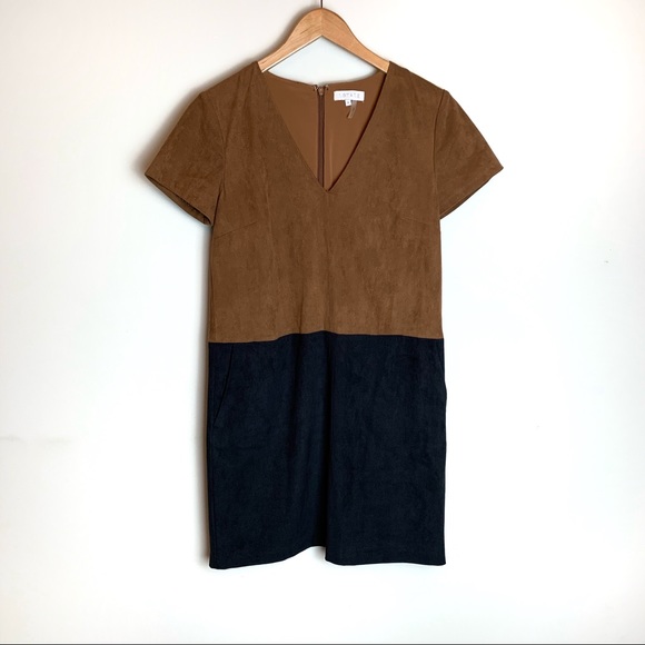 1. State Dresses & Skirts - 1. State Faux Suede Tan Black Pockets Dress